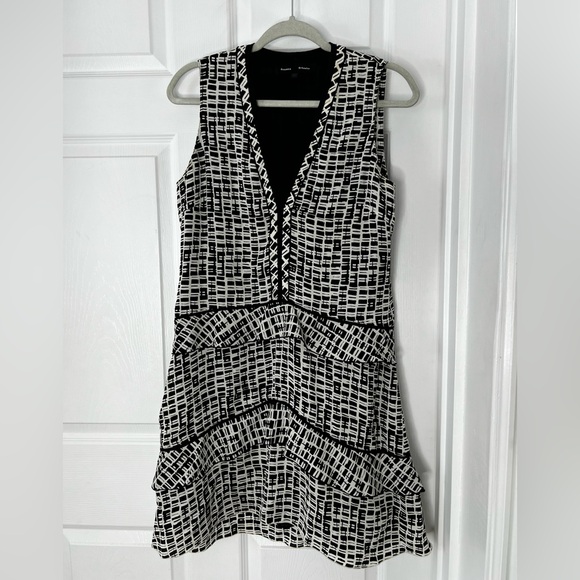 Proenza Schouler Black and White Geometric Print Mini Silk Layered Dress